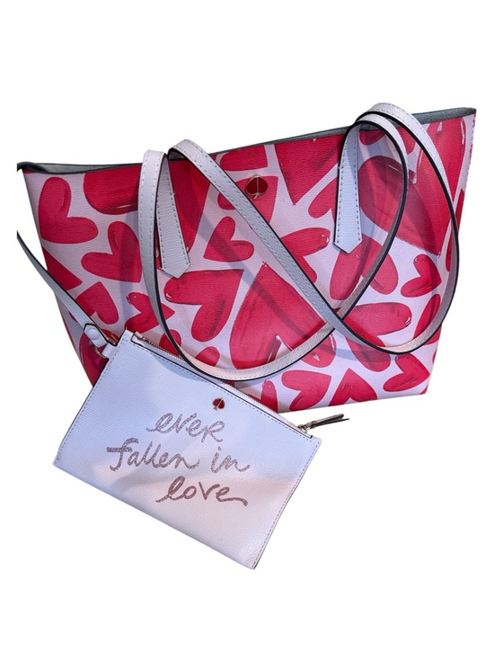 kate spade Handbags - Kate Spade New York Heart Print Tote Bag with Matching Zip Wristlet Pink Red